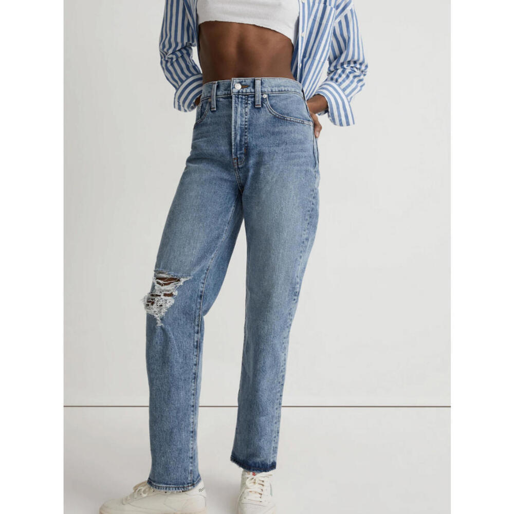 Madewell High-Waisted Ripped Straight Leg Jeans 29